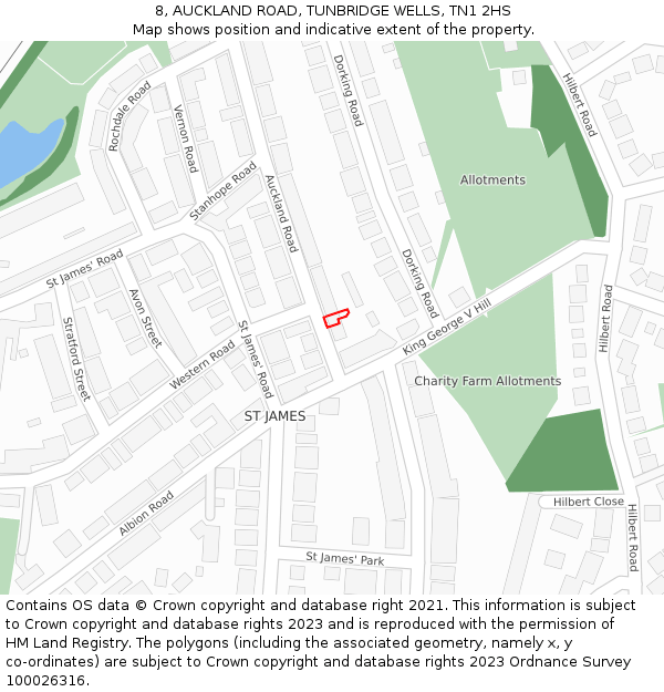 8, AUCKLAND ROAD, TUNBRIDGE WELLS, TN1 2HS: Location map and indicative extent of plot