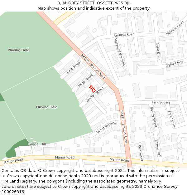 8, AUDREY STREET, OSSETT, WF5 0JL: Location map and indicative extent of plot