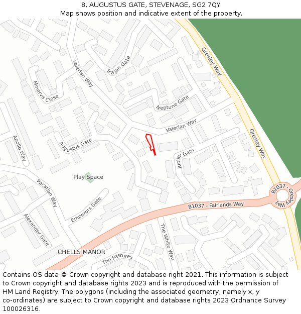 8, AUGUSTUS GATE, STEVENAGE, SG2 7QY: Location map and indicative extent of plot