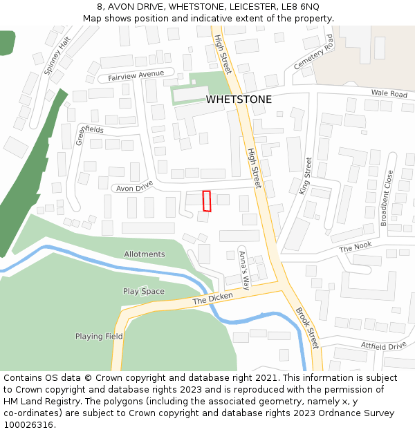 8, AVON DRIVE, WHETSTONE, LEICESTER, LE8 6NQ: Location map and indicative extent of plot