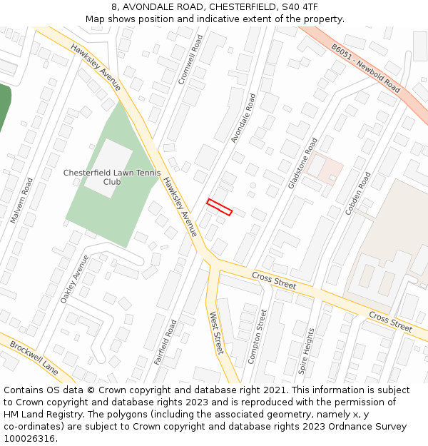 8, AVONDALE ROAD, CHESTERFIELD, S40 4TF: Location map and indicative extent of plot