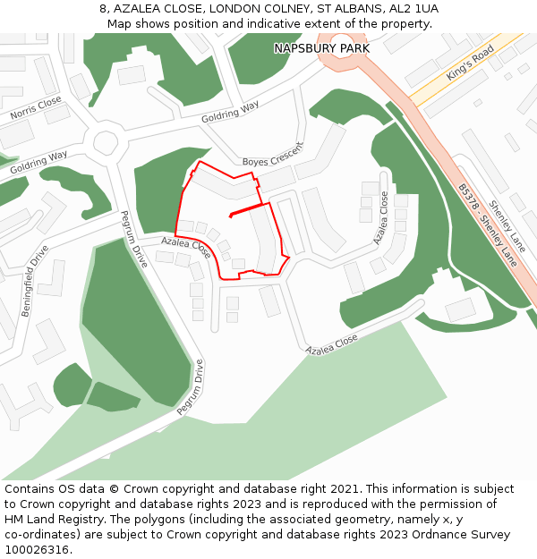 8, AZALEA CLOSE, LONDON COLNEY, ST ALBANS, AL2 1UA: Location map and indicative extent of plot