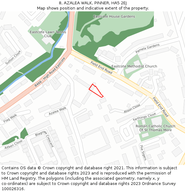8, AZALEA WALK, PINNER, HA5 2EJ: Location map and indicative extent of plot