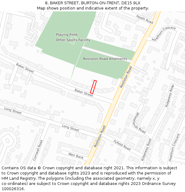 8, BAKER STREET, BURTON-ON-TRENT, DE15 9LX: Location map and indicative extent of plot