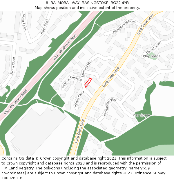 8, BALMORAL WAY, BASINGSTOKE, RG22 4YB: Location map and indicative extent of plot
