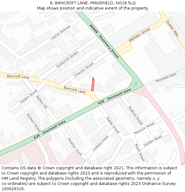 8, BANCROFT LANE, MANSFIELD, NG18 5LQ: Location map and indicative extent of plot