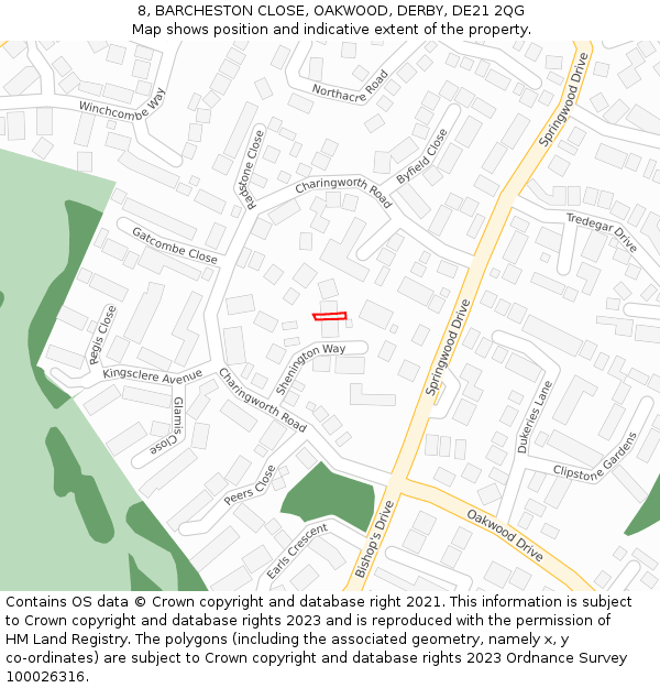 8, BARCHESTON CLOSE, OAKWOOD, DERBY, DE21 2QG: Location map and indicative extent of plot