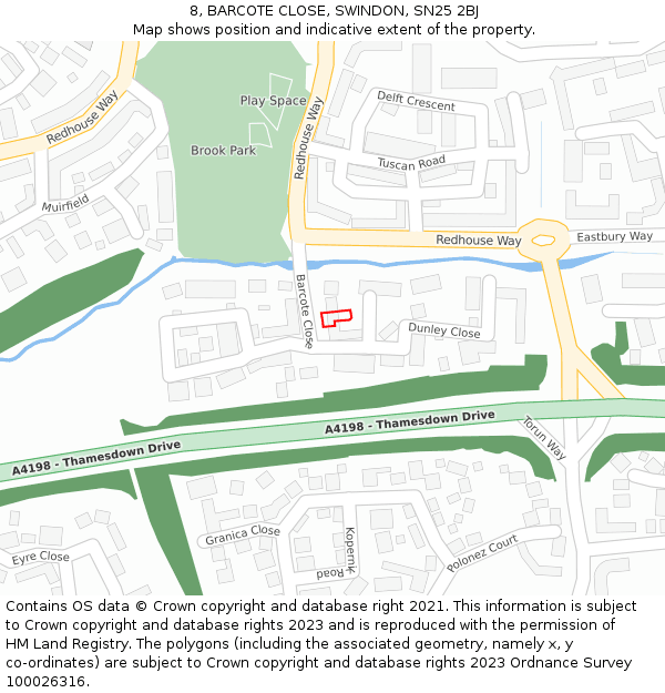 8, BARCOTE CLOSE, SWINDON, SN25 2BJ: Location map and indicative extent of plot