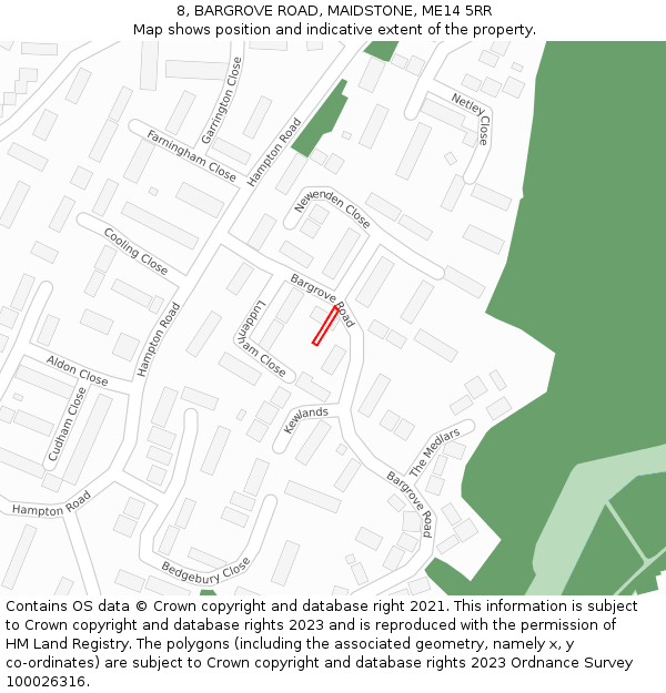 8, BARGROVE ROAD, MAIDSTONE, ME14 5RR: Location map and indicative extent of plot