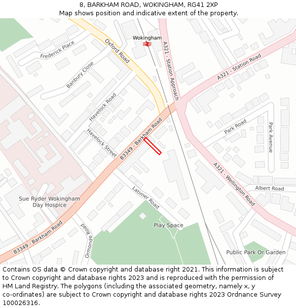 8, BARKHAM ROAD, WOKINGHAM, RG41 2XP: Location map and indicative extent of plot