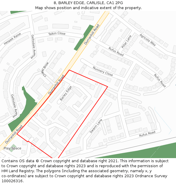 8, BARLEY EDGE, CARLISLE, CA1 2PG: Location map and indicative extent of plot