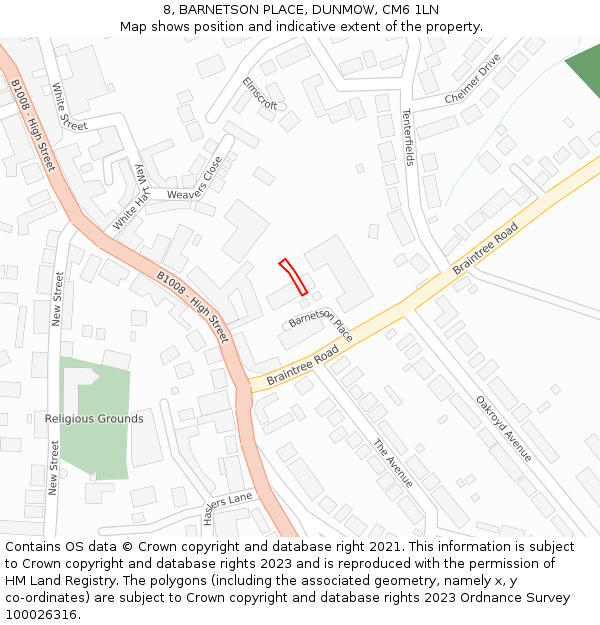 8, BARNETSON PLACE, DUNMOW, CM6 1LN: Location map and indicative extent of plot