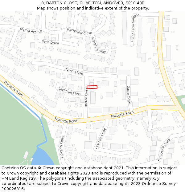 8, BARTON CLOSE, CHARLTON, ANDOVER, SP10 4RP: Location map and indicative extent of plot