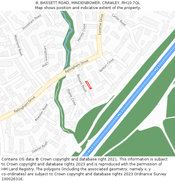 8, BASSETT ROAD, MAIDENBOWER, CRAWLEY, RH10 7QL: Location map and indicative extent of plot