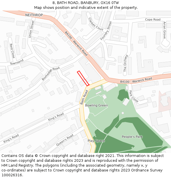 8, BATH ROAD, BANBURY, OX16 0TW: Location map and indicative extent of plot