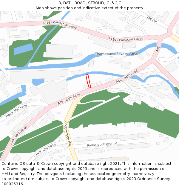 8, BATH ROAD, STROUD, GL5 3JG: Location map and indicative extent of plot
