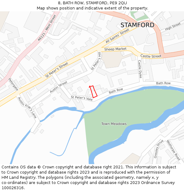 8, BATH ROW, STAMFORD, PE9 2QU: Location map and indicative extent of plot