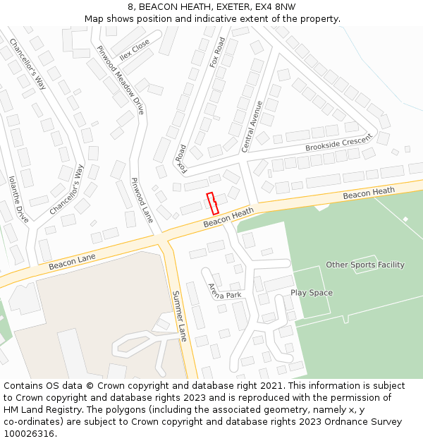 8, BEACON HEATH, EXETER, EX4 8NW: Location map and indicative extent of plot