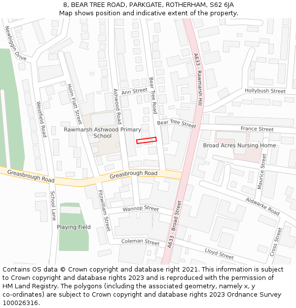 8, BEAR TREE ROAD, PARKGATE, ROTHERHAM, S62 6JA: Location map and indicative extent of plot