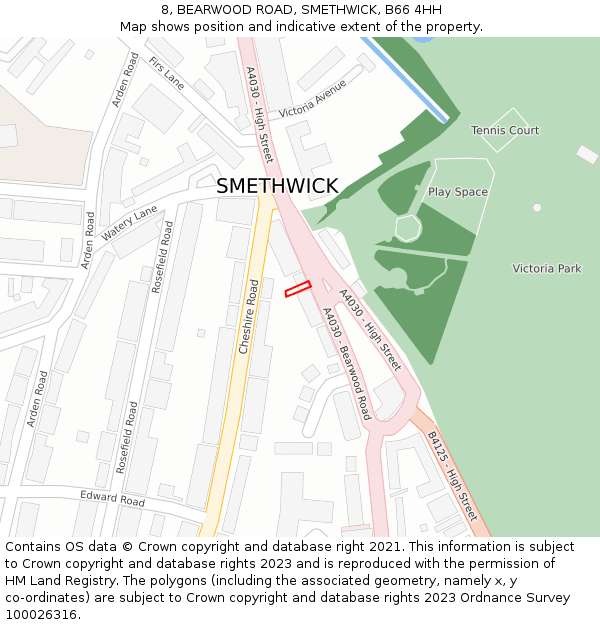 8, BEARWOOD ROAD, SMETHWICK, B66 4HH: Location map and indicative extent of plot