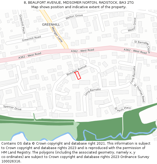 8, BEAUFORT AVENUE, MIDSOMER NORTON, RADSTOCK, BA3 2TG: Location map and indicative extent of plot