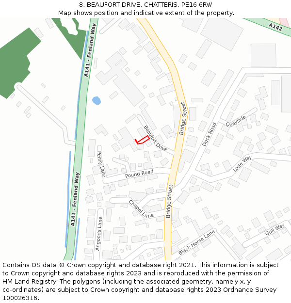 8, BEAUFORT DRIVE, CHATTERIS, PE16 6RW: Location map and indicative extent of plot