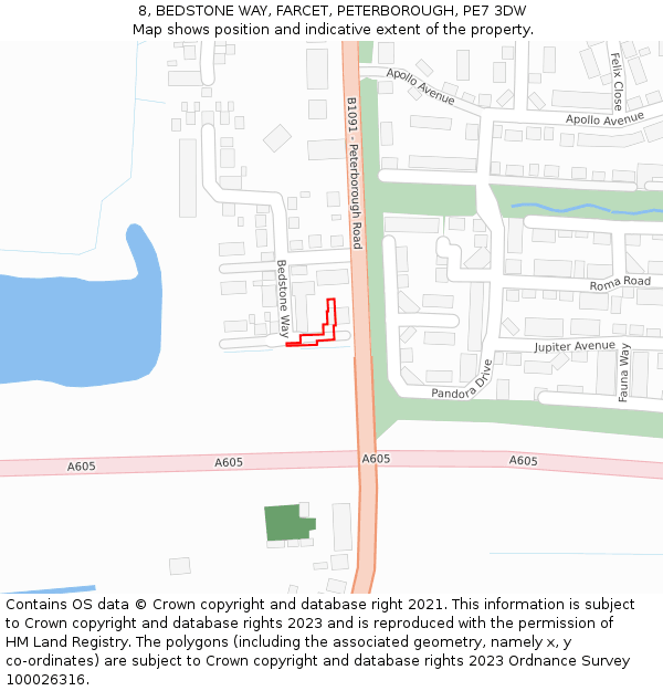 8, BEDSTONE WAY, FARCET, PETERBOROUGH, PE7 3DW: Location map and indicative extent of plot