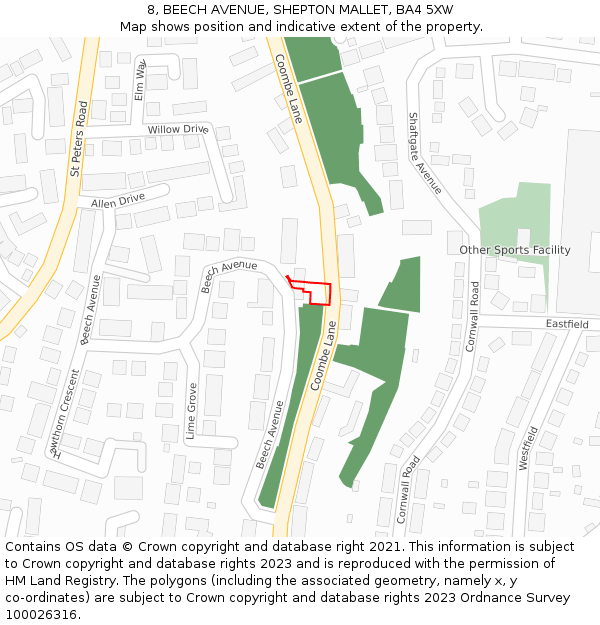 8, BEECH AVENUE, SHEPTON MALLET, BA4 5XW: Location map and indicative extent of plot