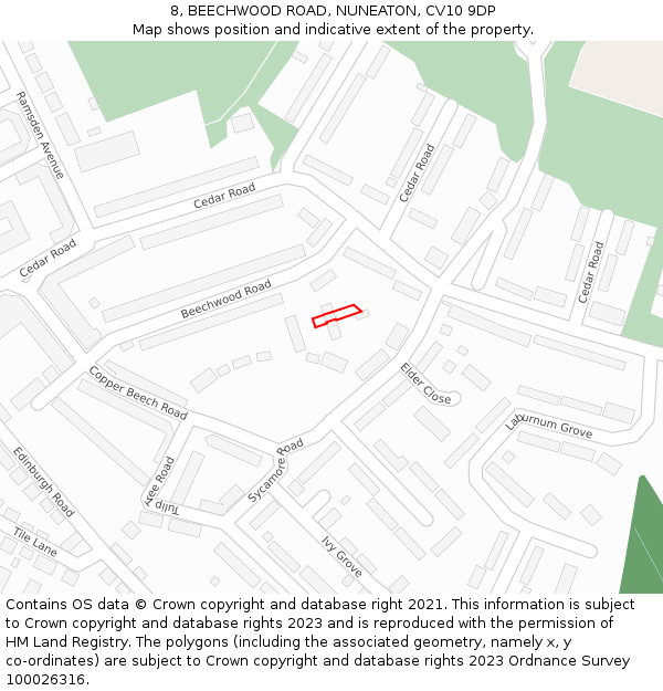 8, BEECHWOOD ROAD, NUNEATON, CV10 9DP: Location map and indicative extent of plot