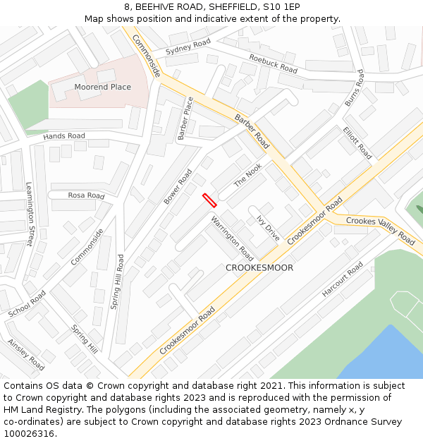 8, BEEHIVE ROAD, SHEFFIELD, S10 1EP: Location map and indicative extent of plot