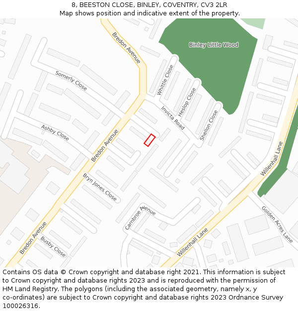 8, BEESTON CLOSE, BINLEY, COVENTRY, CV3 2LR: Location map and indicative extent of plot