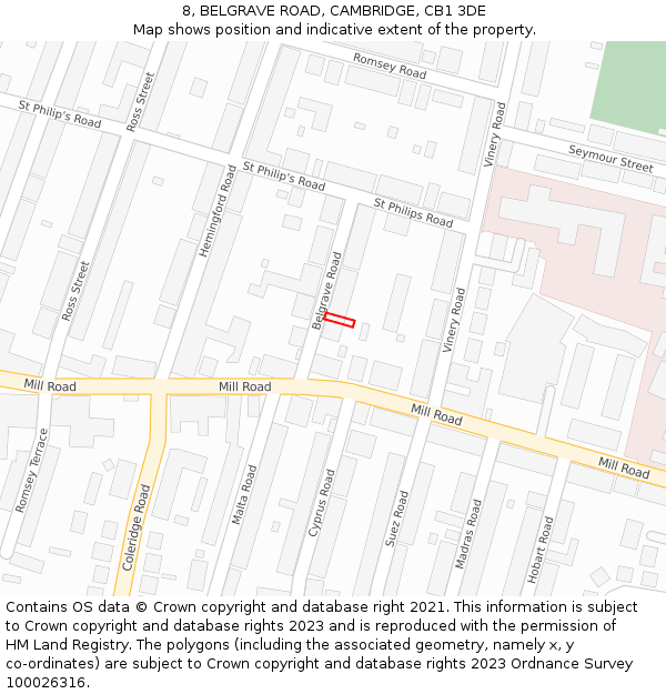 8, BELGRAVE ROAD, CAMBRIDGE, CB1 3DE: Location map and indicative extent of plot