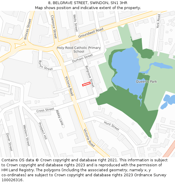 8, BELGRAVE STREET, SWINDON, SN1 3HR: Location map and indicative extent of plot