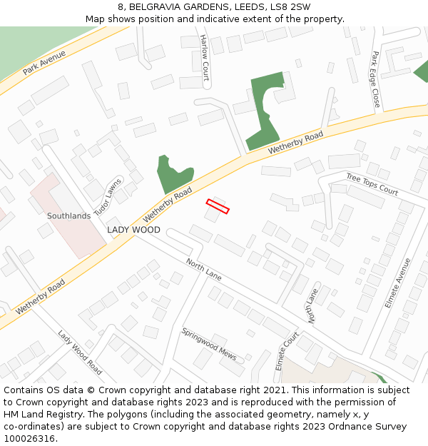 8, BELGRAVIA GARDENS, LEEDS, LS8 2SW: Location map and indicative extent of plot