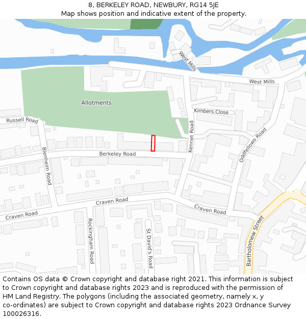 8, BERKELEY ROAD, NEWBURY, RG14 5JE: Location map and indicative extent of plot