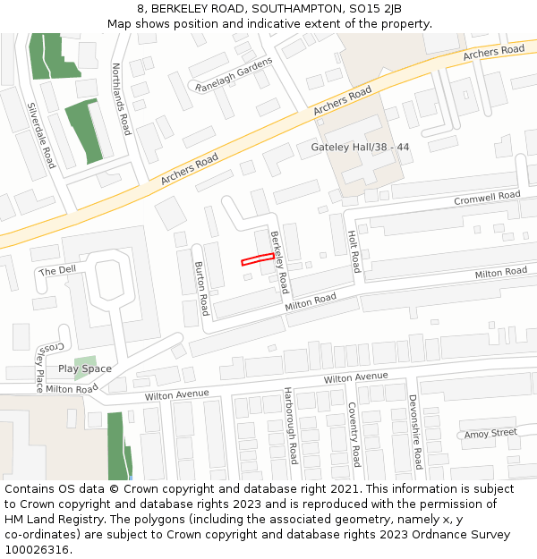 8, BERKELEY ROAD, SOUTHAMPTON, SO15 2JB: Location map and indicative extent of plot