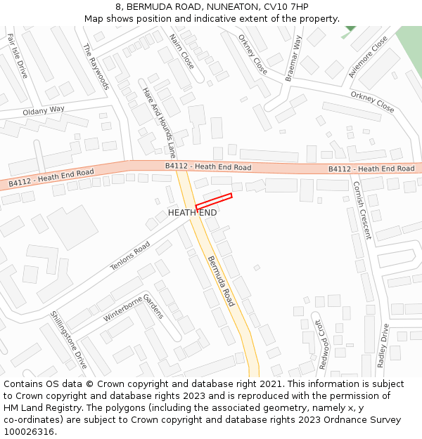 8, BERMUDA ROAD, NUNEATON, CV10 7HP: Location map and indicative extent of plot