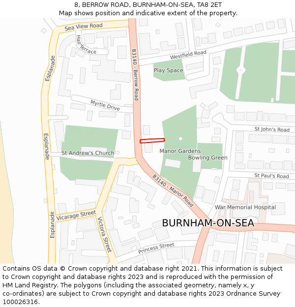 8, BERROW ROAD, BURNHAM-ON-SEA, TA8 2ET: Location map and indicative extent of plot