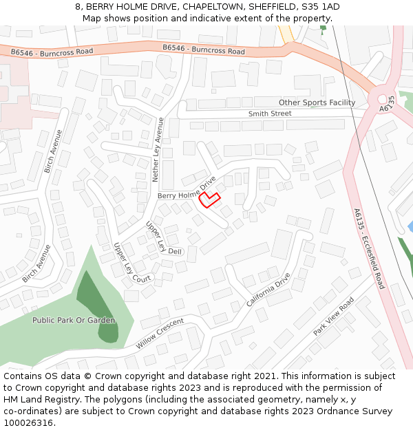 8, BERRY HOLME DRIVE, CHAPELTOWN, SHEFFIELD, S35 1AD: Location map and indicative extent of plot