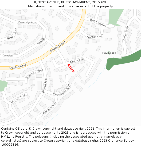 8, BEST AVENUE, BURTON-ON-TRENT, DE15 9GU: Location map and indicative extent of plot