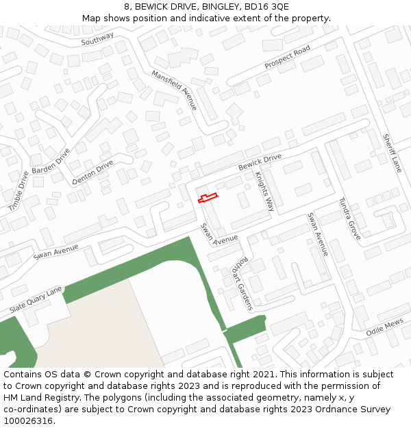 8, BEWICK DRIVE, BINGLEY, BD16 3QE: Location map and indicative extent of plot