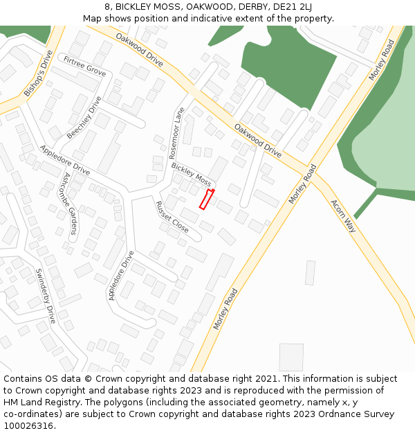8, BICKLEY MOSS, OAKWOOD, DERBY, DE21 2LJ: Location map and indicative extent of plot