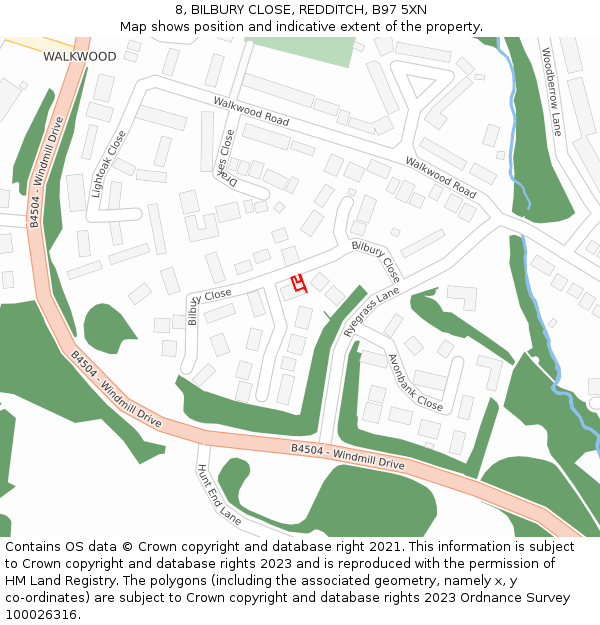 8, BILBURY CLOSE, REDDITCH, B97 5XN: Location map and indicative extent of plot