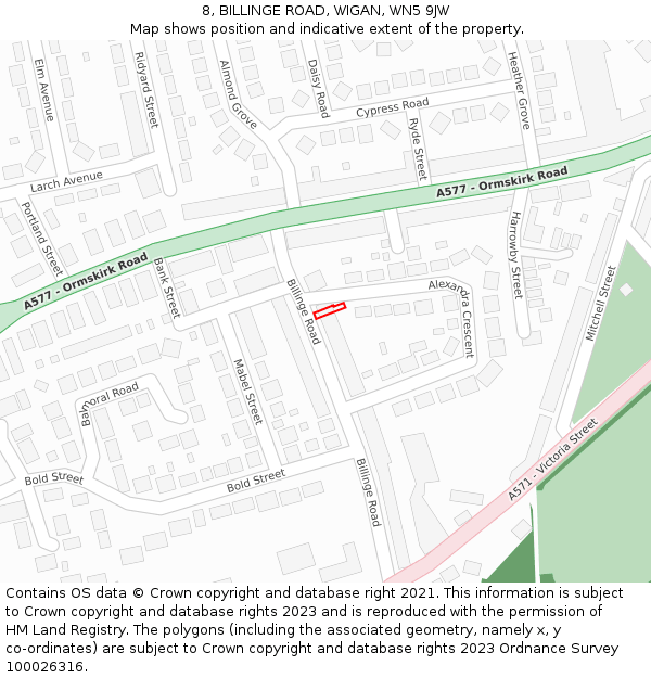 8, BILLINGE ROAD, WIGAN, WN5 9JW: Location map and indicative extent of plot