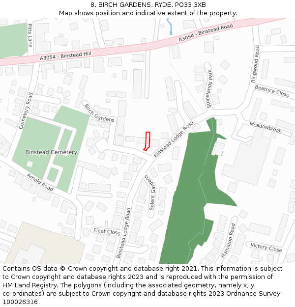 8, BIRCH GARDENS, RYDE, PO33 3XB: Location map and indicative extent of plot
