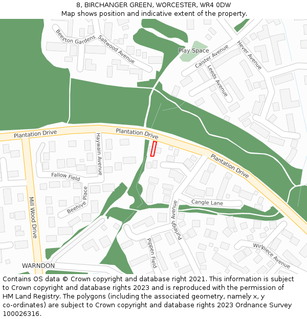 8, BIRCHANGER GREEN, WORCESTER, WR4 0DW: Location map and indicative extent of plot