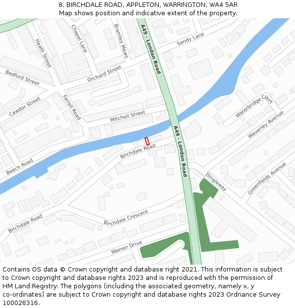 8, BIRCHDALE ROAD, APPLETON, WARRINGTON, WA4 5AR: Location map and indicative extent of plot