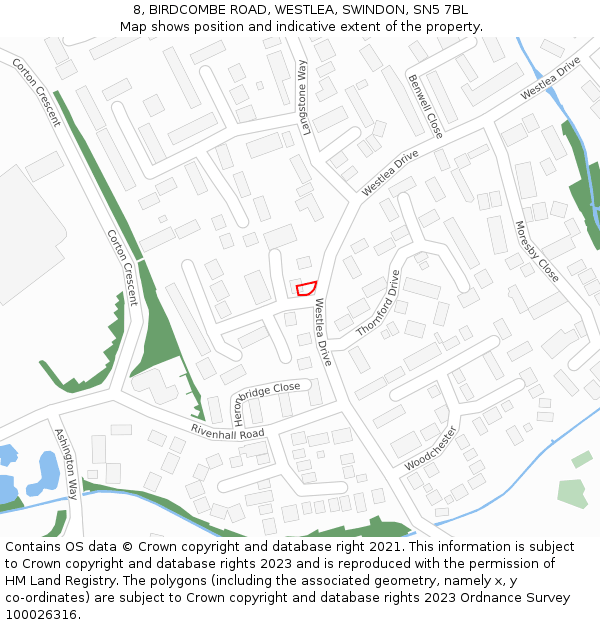 8, BIRDCOMBE ROAD, WESTLEA, SWINDON, SN5 7BL: Location map and indicative extent of plot
