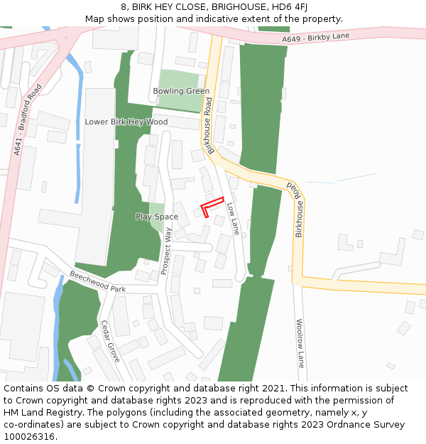 8, BIRK HEY CLOSE, BRIGHOUSE, HD6 4FJ: Location map and indicative extent of plot