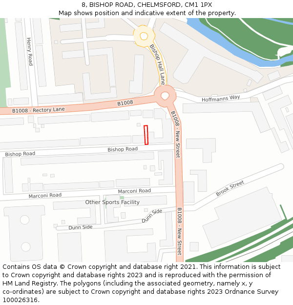 8, BISHOP ROAD, CHELMSFORD, CM1 1PX: Location map and indicative extent of plot